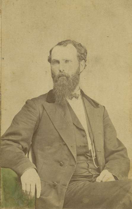 Portraits - Individual, IA, pocket watch chain, Iowa History, history of Iowa, Iowa, Olsson, Ann and Jons, frock coat, mustache, carte de visite, man, beard, vest