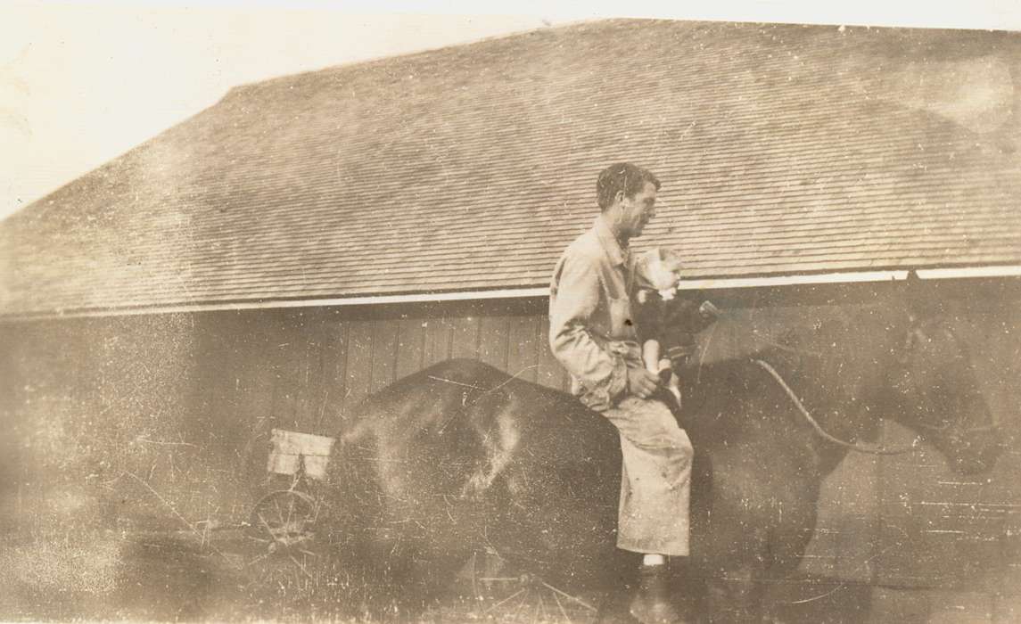 man, Animals, Barns, baby, Farms, Chickasaw County, IA, Iowa, Lang, Mavis, Iowa History, history of Iowa, horse