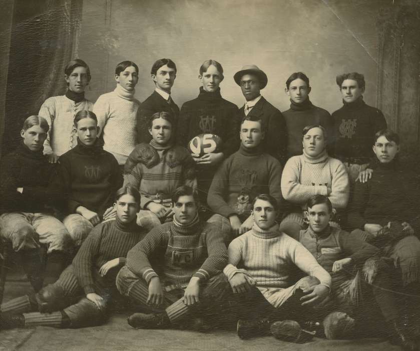 McMurray, Doug, football, team, african american, Iowa History, People of Color, Portraits - Group, Iowa, Sports, history of Iowa, hat, Webster City, IA, football players