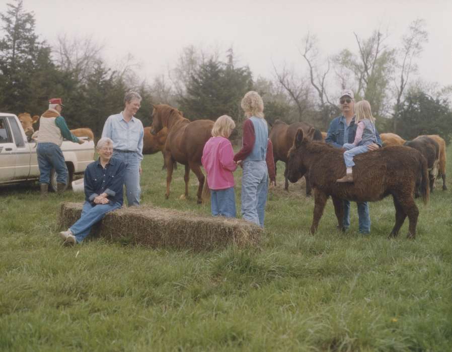 horse, Animals, IA, Children, history of Iowa, horses, Schrodt, Evelyn, riding, Iowa, Iowa History, Farms, hay, donkey