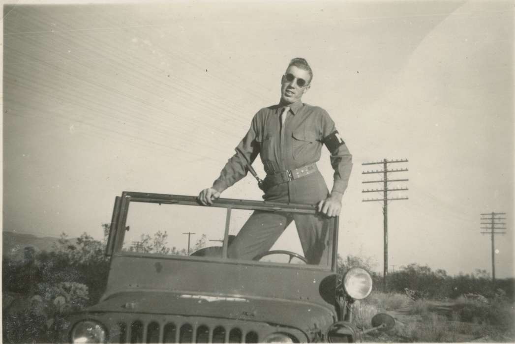 Travel, jeep, Little, Jeanne Weigel, Iowa History, car, Military and Veterans, uniform, Tucson, AZ, military police, Iowa, history of Iowa, Portraits - Individual, Motorized Vehicles
