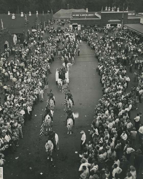 Animals, Aerial Shots, Photos, history, ia, parade, historic, horse, Iowa, american flag, national cattle congress, cattle congress, crowd, IA, Black Hawk, Waterloo, Fairs and Festivals, Grout Museum of History and Science, United States