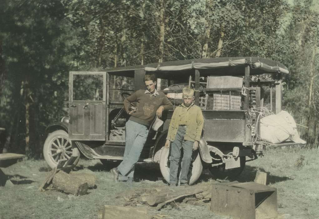 lumberjack, colorized, coat, tree, Iowa History, Iowa, Park Rapids, MN, history of Iowa, state park, Motorized Vehicles, ford, McMurray, Doug, camper, Travel, Children, truck, wood