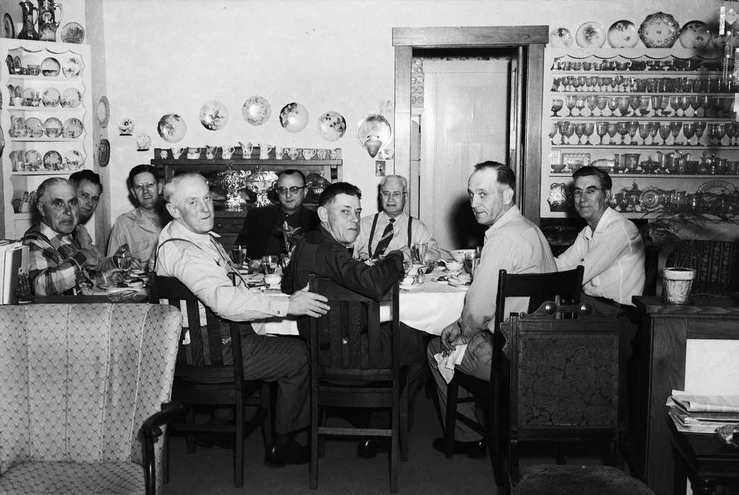 Portraits - Group, Food and Meals, display plates, United States, history, ia, display case, cups, Photos, Leisure, Coon Rapids Enterprise, historic, Iowa, IA, Coon Rapids