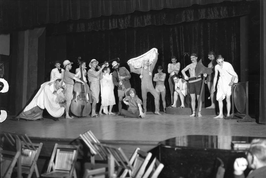 uni, Cedar Falls, IA, Iowa History, Schools and Education, Entertainment, chair, saxophone, history of Iowa, iowa state teachers college, theater, university of northern iowa, curtain, costume, pit, stage, theatre, UNI Special Collections & University Archives, cello, Iowa