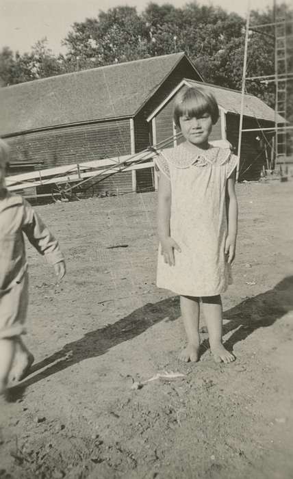 Children, girl, Farms, Portraits - Individual, Iowa History, shed, Iowa, history of Iowa, Koch, Ethel Ann, Ackley, IA