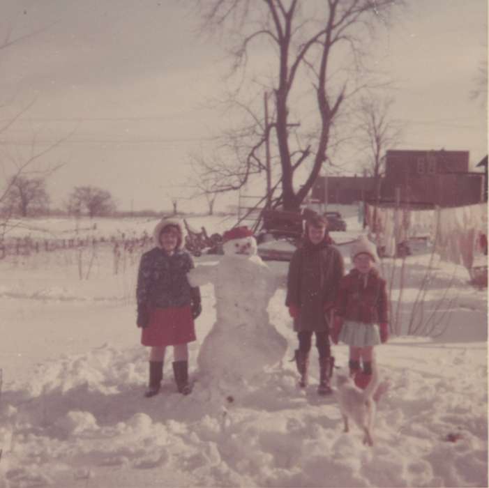 Children, snow, Iowa History, Portraits - Group, Winter, Iowa, USA, snowman, history of Iowa, Spilman, Jessie Cudworth