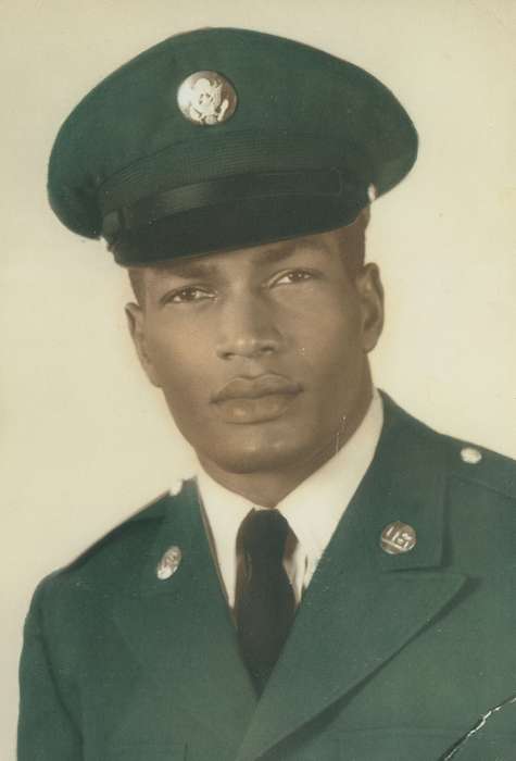 Military and Veterans, uniform, People of Color, african american, hat, Portraits - Individual, Iowa, Iowa History, IA, history of Iowa, Cook, Beverly