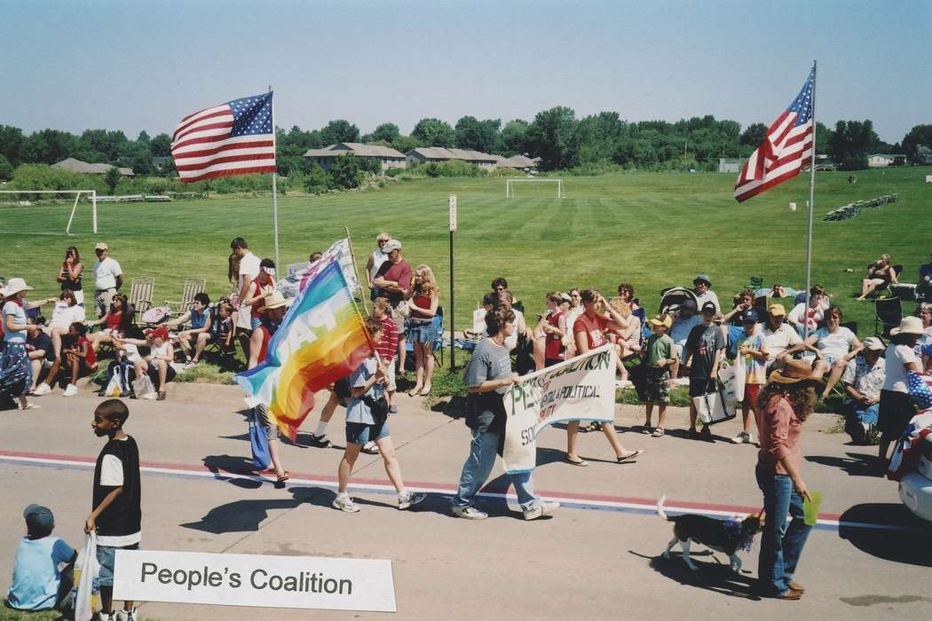 banner, dog, Fairs and Festivals, Holidays, fourth of july, activism, flags, parade, Johnson County Historical Society, Civic Engagement