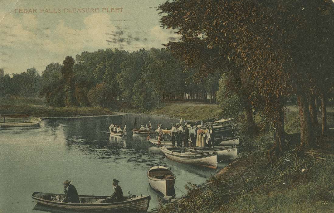 ia, river, IA, history, postcard, historic, Waterloo, Lakes, Rivers, and Streams, Olsson, Ann and Jons, Iowa, Black Hawk, United States, Leisure, Photos, boats