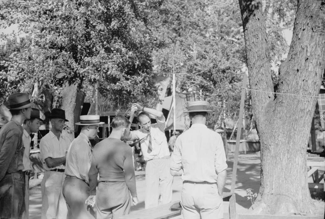 Entertainment, competition, feather hat, men, Fairs and Festivals, smoking, Iowa History, history of Iowa, Leisure, Iowa, Library of Congress, throwing, straw hat