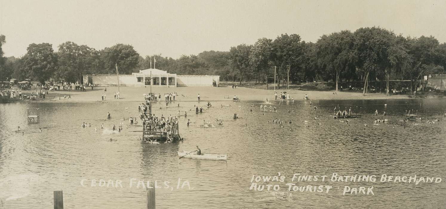 swimming cap, beach, crowd, sand, Black Hawk, swimming suit, United States, Photos, Iowa, historic, boat, Lakes, Rivers, and Streams, Cedar Falls, City of Cedar Falls, history, IA, rowing, swimming, ia, Outdoor Recreation