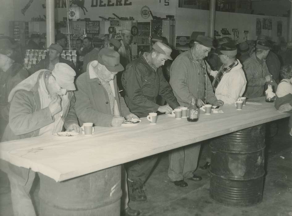 advertisement, mug, Businesses and Factories, Cities and Towns, Food and Meals, barrel, Portraits - Group, hat, Coon Rapids Enterprise