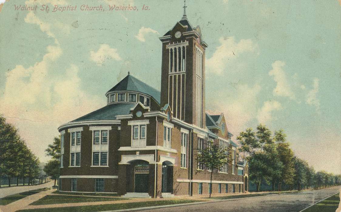 ia, IA, history, postcard, Religious Structures, Waterloo, historic, church, Olsson, Ann and Jons, baptist church, Iowa, Black Hawk, United States, Photos