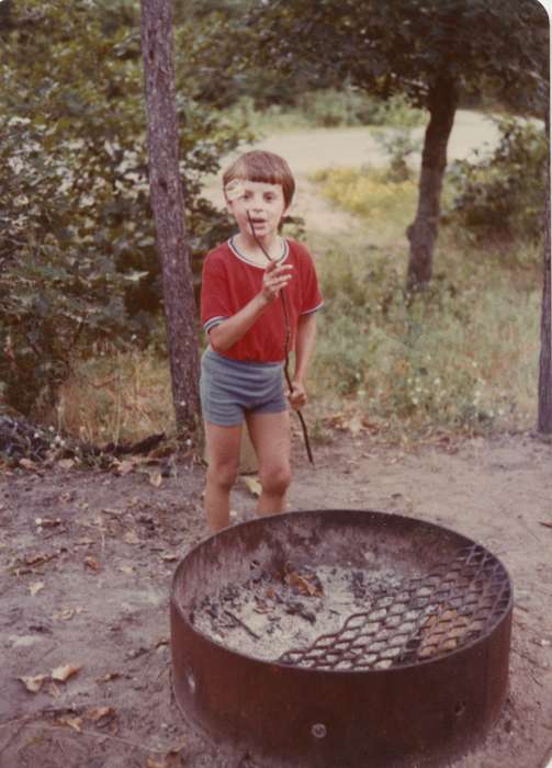 Children, Iowa History, boy, camping, Iowa, Olsson, Ann and Jons, campfire, history of Iowa, IA