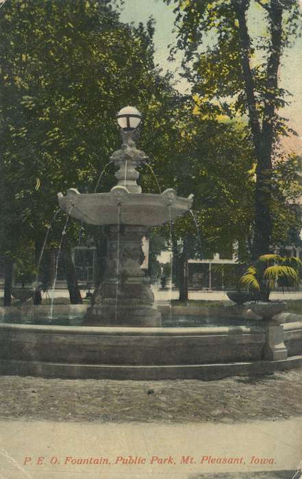 ia, IA, Mount Pleasant, postcard, history, historic, Olsson, Ann and Jons, Iowa, fountain, United States, Photos, Henry