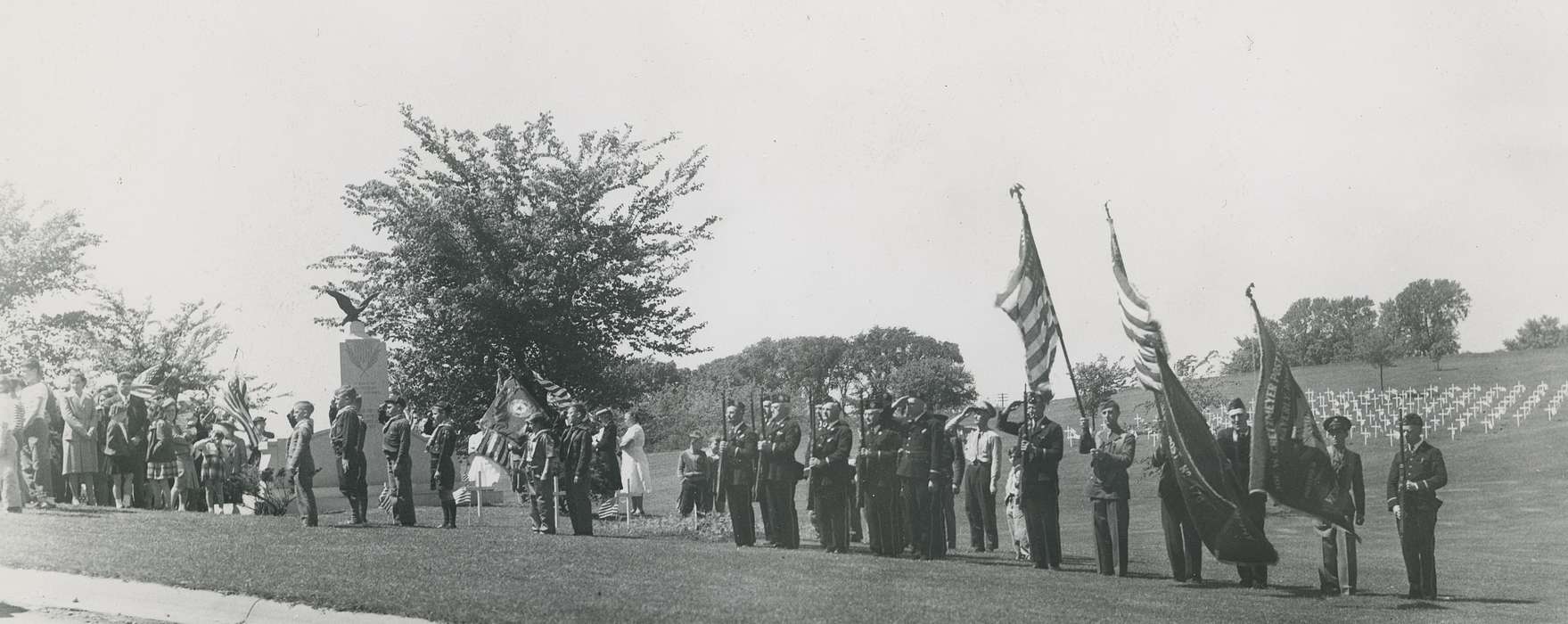 color guard, harlington, Iowa, memorial day, Military and Veterans, Iowa History, history of Iowa, Waverly Public Library, tree, salute, Waverly, IA, american flag, tombstone, soldier, Cemeteries and Funerals