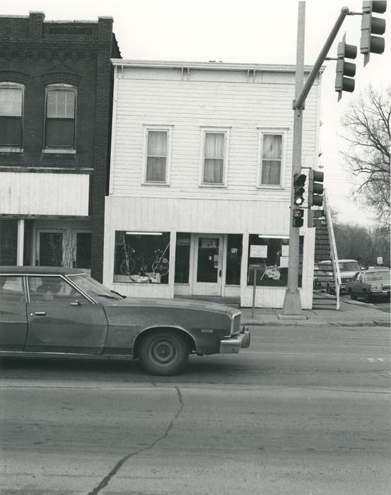storefront, car, Businesses and Factories, business, correct date needed, intersection, Waverly Public Library, traffic light, Iowa History, Iowa, history of Iowa