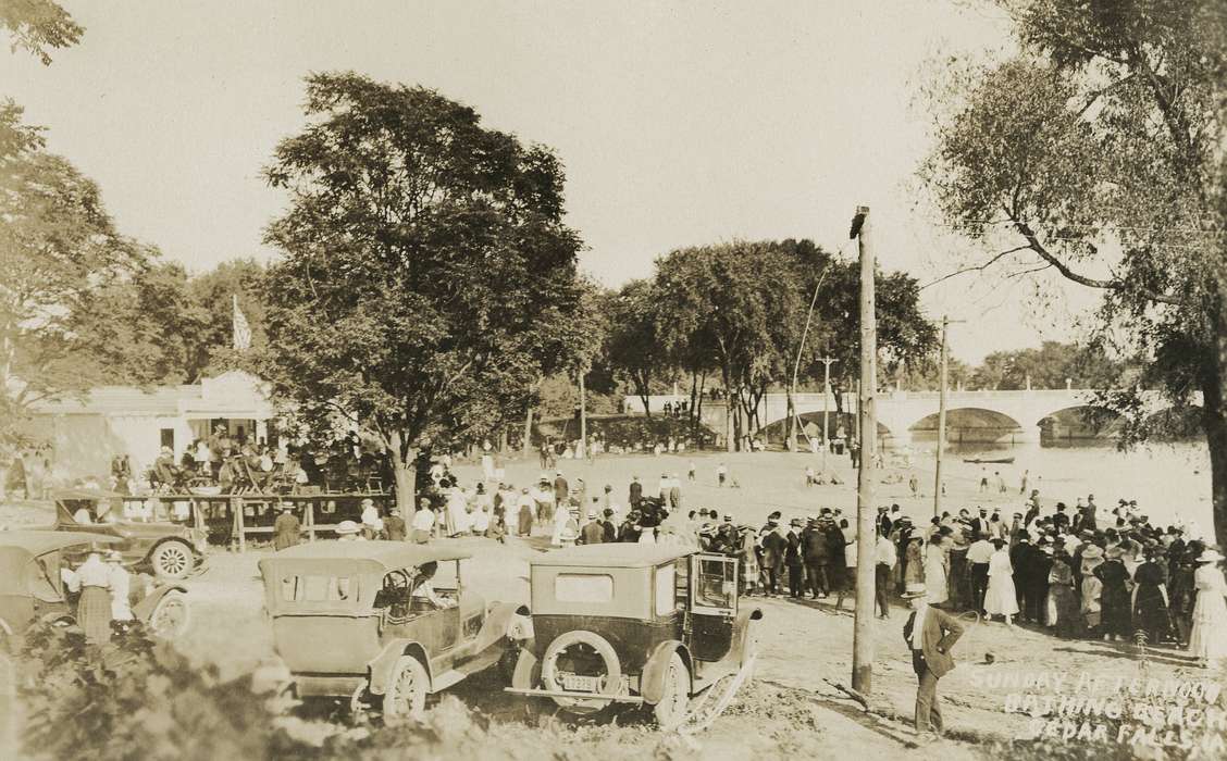 historic, Motorized Vehicles, Cedar Falls, beach, bridge, crowd, United States, City of Cedar Falls, Black Hawk, history, IA, riverbank, Photos, ia, Outdoor Recreation, Iowa