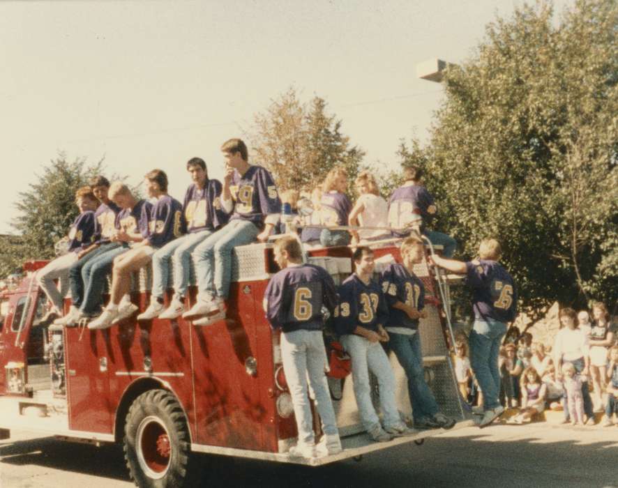 homecoming, jersey, Fairs and Festivals, Denison, IA, football players, Gehlsen, Katie, fire truck, Iowa History, parade, Iowa, Motorized Vehicles, history of Iowa