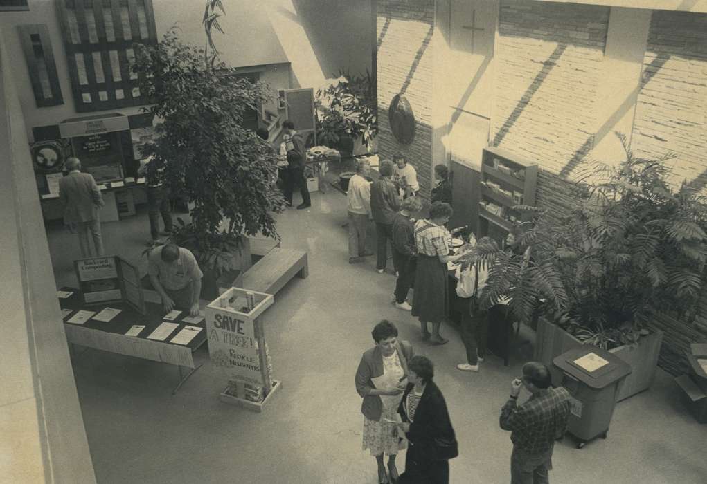 conference, plants, women, men, gingham, bench, recycle, Iowa History, Waverly Public Library, cross, recycling, Iowa, people, Businesses and Factories, fashion, history of Iowa