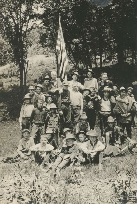 Children, Portraits - Group, Outdoor Recreation, boy scouts, Webster City, IA, flag, McMurray, Doug, Iowa History, Iowa, Civic Engagement, history of Iowa