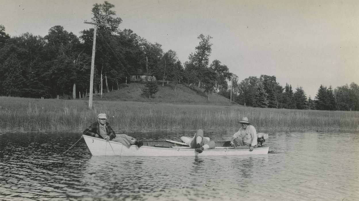 smoking, Lakes, Rivers, and Streams, motorboat, Motorized Vehicles, Spring Lake, MN, Iowa, Iowa History, Elderkin, Don, silly, Outdoor Recreation, Portraits - Group, cigarette, power line, history of Iowa