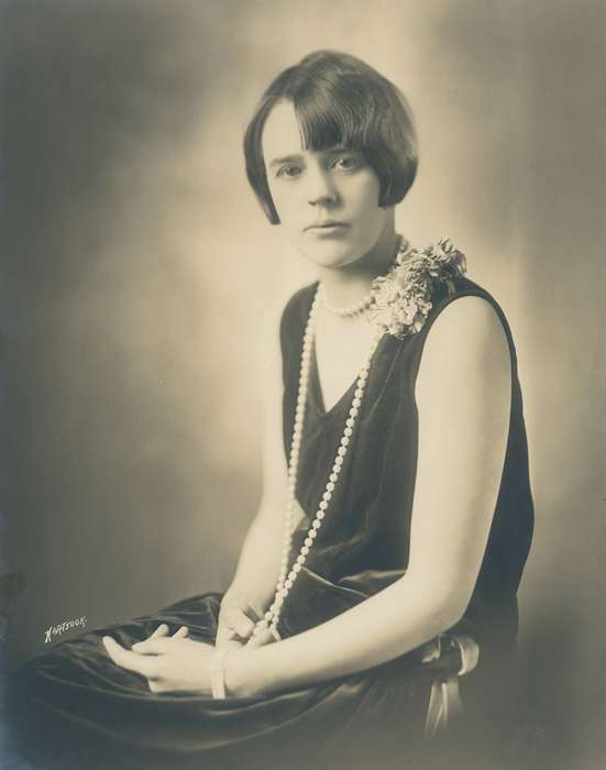 Waverly Public Library, young woman, history of Iowa, Iowa History, correct date needed, pearl necklace, Iowa, black dress, Portraits - Individual