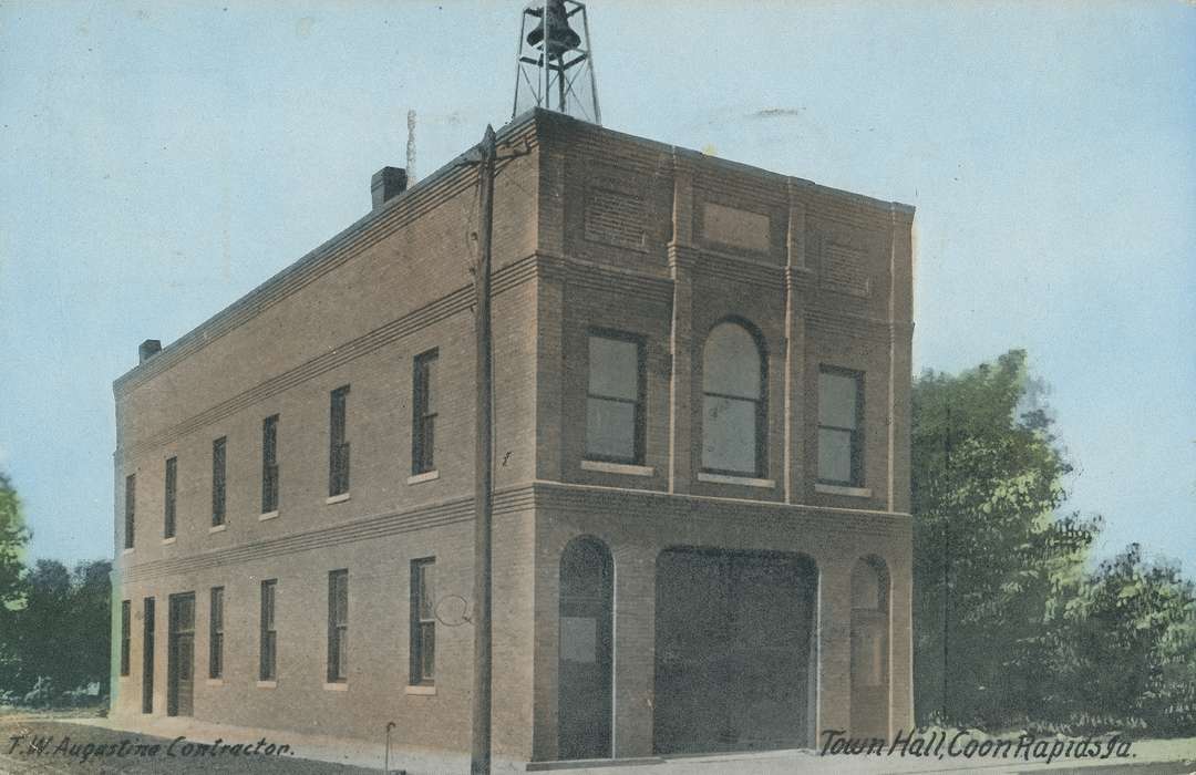 bell, Coon Rapids, Photos, Coon Rapids Enterprise, history, ia, IA, brick building, power line, Businesses and Factories, Cities and Towns, Main Streets & Town Squares, Iowa, historic, United States