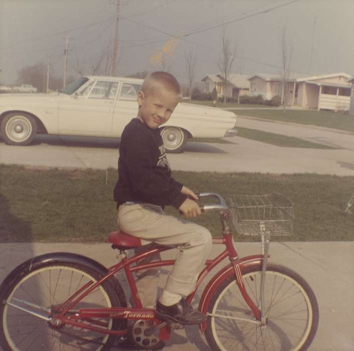 bike, Children, Motorized Vehicles, Homes, car, IA, Portraits - Individual, history of Iowa, Iowa History, Hulsey, Anne, bicycle, Leisure, Iowa