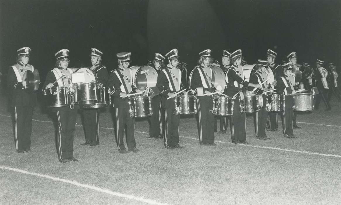 Sports, Waverly Public Library, Iowa History, Entertainment, Schools and Education, history of Iowa, Waverly, IA, marching band, drums, Children, correct date needed, Iowa, uniform