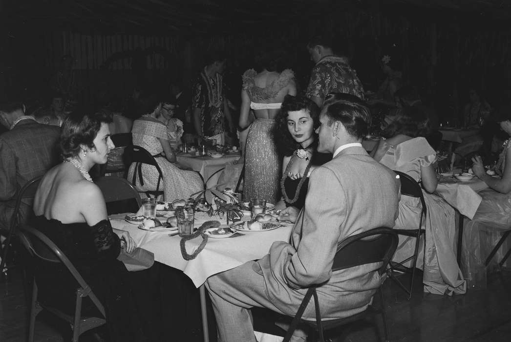 Schools and Education, Food and Meals, history, Photos, dinner party, Iowa, hawaiian shirt, IA, grass skirt, lei, United States, ia, Entertainment, Leisure, Coon Rapids Enterprise, formalwear, historic, Coon Rapids