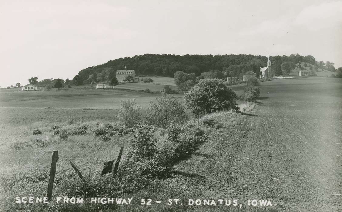 Iowa, hills, field, church, Palczewski, Catherine, St. Donatus, IA, Iowa History, history of Iowa, Landscapes, Cities and Towns