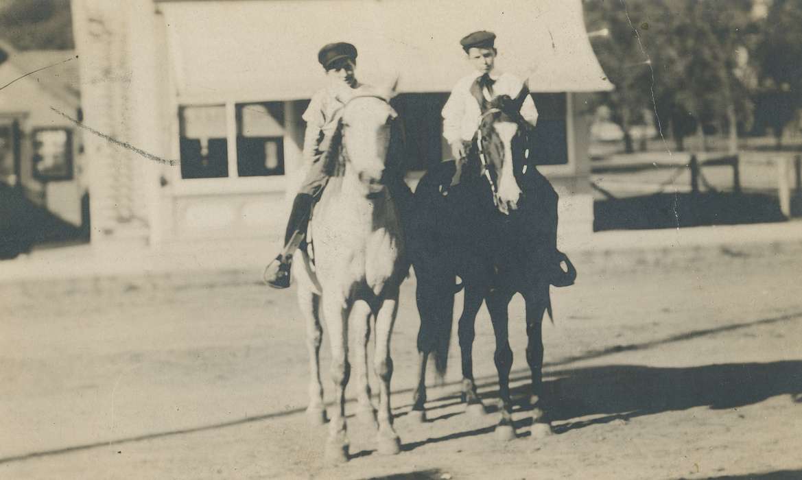 Labor and Occupations, Businesses and Factories, horse, saddle, Outdoor Recreation, Coon Rapids Enterprise, Portraits - Group, hat, Children, Animals, Cities and Towns, Main Streets & Town Squares