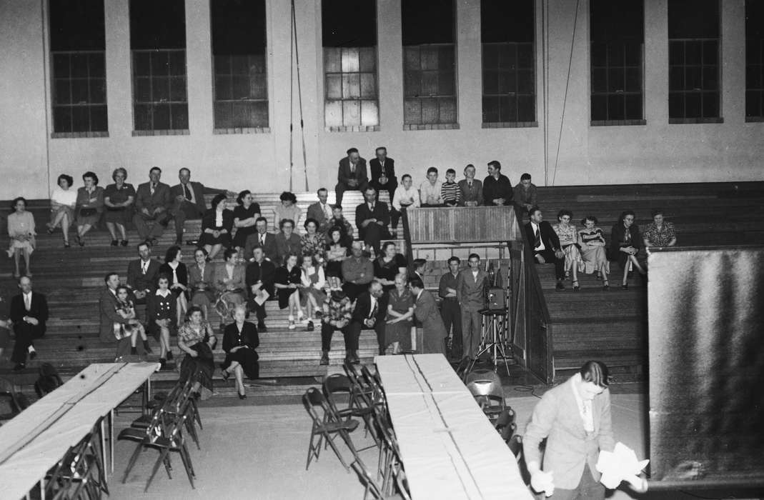 Schools and Education, Families, history, bleachers, Photos, photographer, Iowa, IA, United States, ia, Entertainment, Leisure, Coon Rapids Enterprise, historic, camera, gymnasium, Coon Rapids, tables