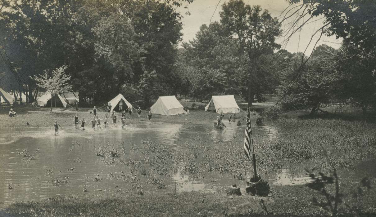 tent, boy scouts, Outdoor Recreation, Iowa, Children, McMurray, Doug, camping, Iowa History, flag, Hamilton County, IA, history of Iowa, Lakes, Rivers, and Streams