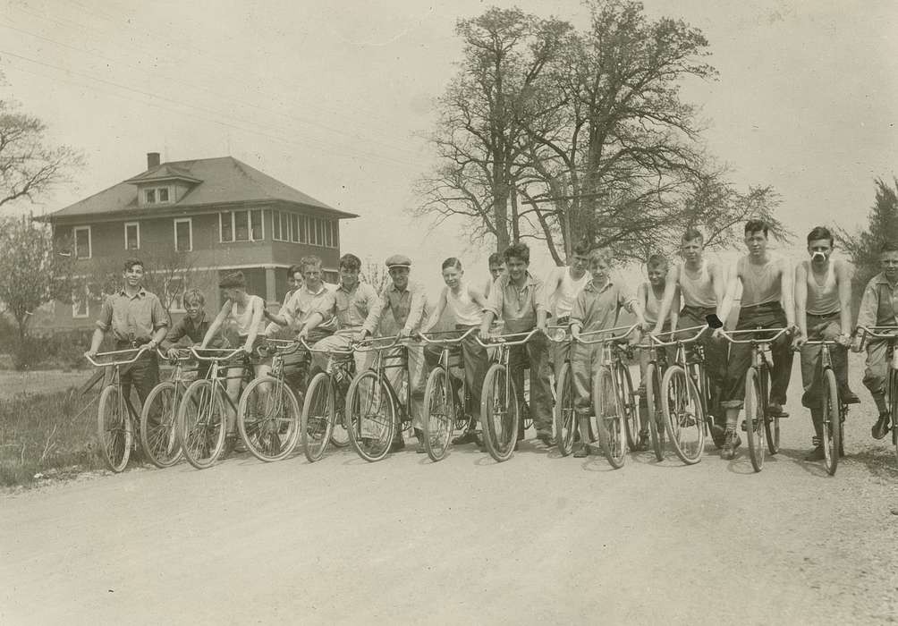 bike, Outdoor Recreation, history of Iowa, McMurray, Doug, Webster City, IA, Children, Portraits - Group, boy scout, race, Iowa, Iowa History, bicycle