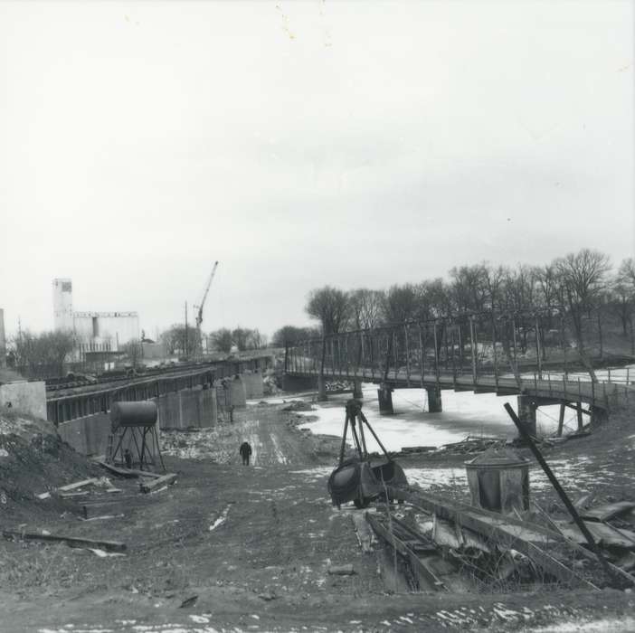 dirt street, Cities and Towns, bridge, Iowa History, history of Iowa, Waverly Public Library, Iowa, construction