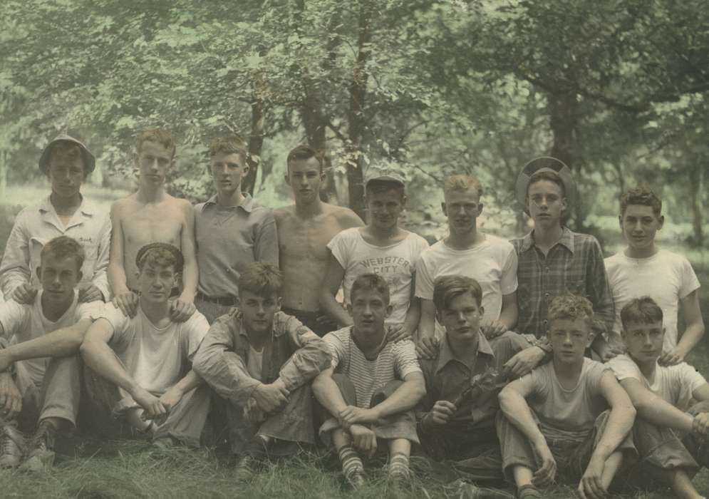 boy scouts, McMurray, Doug, Webster, IA, Iowa History, Portraits - Group, scouts, colorized, camp, Iowa, history of Iowa