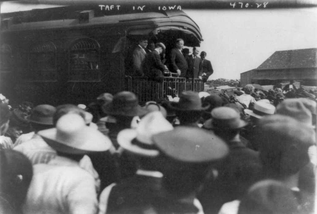 Train Stations, Library of Congress, Labor and Occupations, taft, crowd, Civic Engagement, Iowa, Iowa History, Entertainment, history of Iowa, passenger train, election campaign, Fairs and Festivals