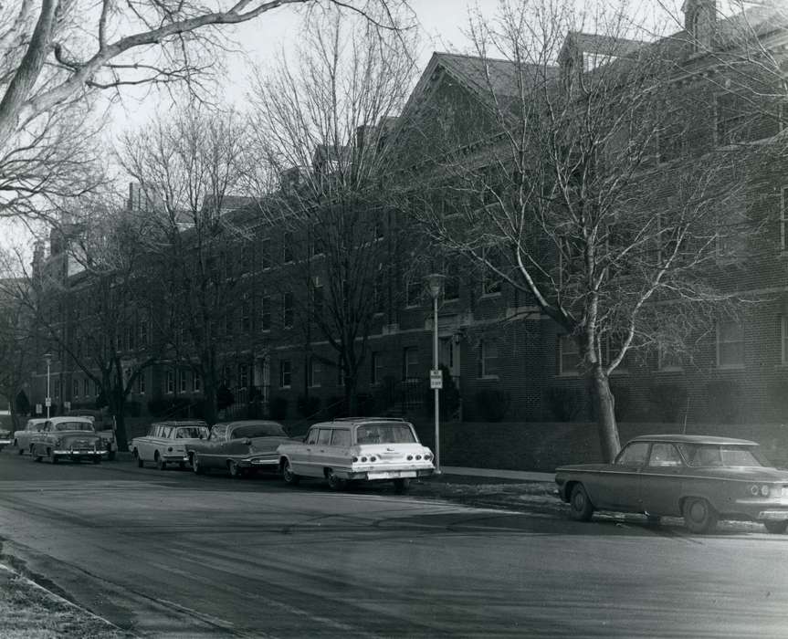 cars, Schools and Education, campus, university of northern iowa, UNI Special Collections & University Archives, uni, lawther hall, lawther, Cedar Falls, IA, Iowa History, state college of iowa, Iowa, dorm, history of Iowa