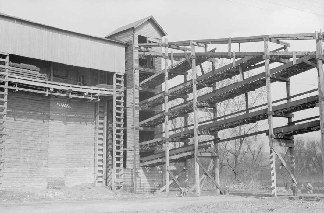 Iowa, Businesses and Factories, elevator, wooden building, ladder, ice plant, Landscapes, history of Iowa, Iowa History, Library of Congress