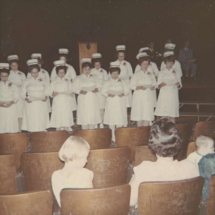 nurses, Iowa History, nurse, Schools and Education, Hospitals, history of Iowa, Spilman, Jessie Cudworth, audience, graduation, USA, Iowa, auditorium