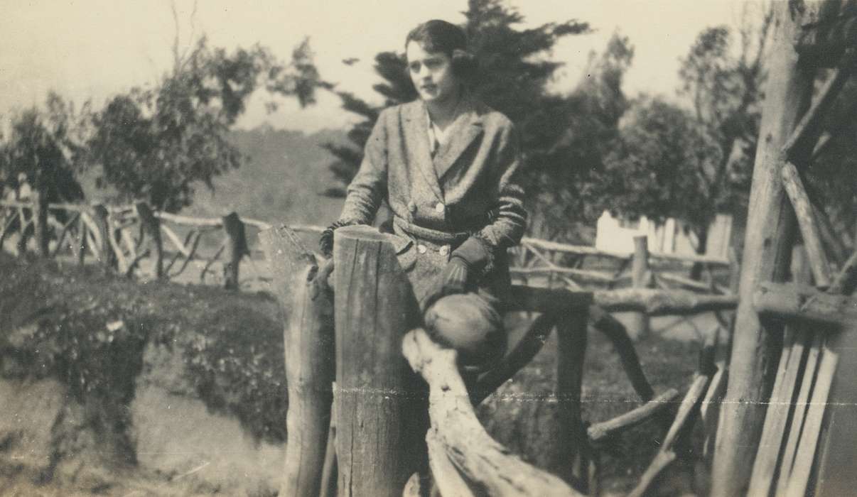 fence, Iowa History, correct date needed, history of Iowa, Portraits - Individual, woman, Waverly Public Library, wooden fence, Iowa