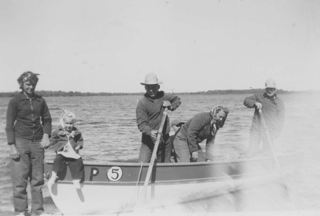 history of Iowa, Lakes, Rivers, and Streams, lake, family, Travel, Children, Iowa, Families, fishing, Vaughn, Cindy, hat, row boat, Iowa History, Excelsior, MN, Outdoor Recreation, Portraits - Group, boat
