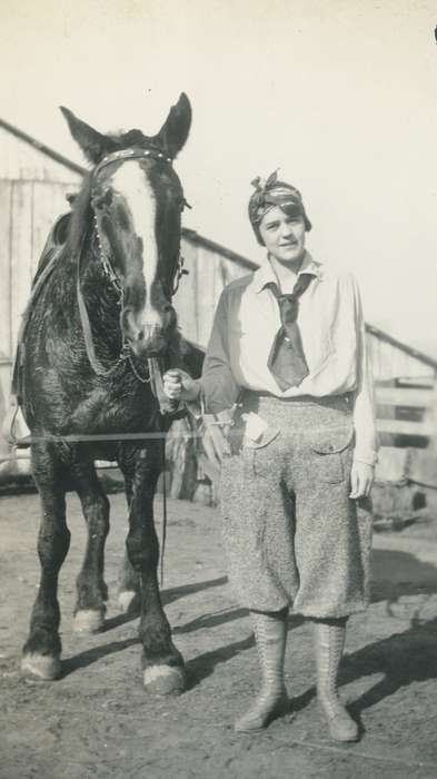 horse, Portraits - Individual, history of Iowa, Waverly Public Library, Iowa History, correct date needed, woman, Iowa
