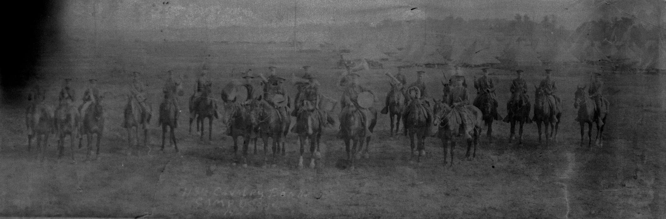horse, cavalry, Lemberger, LeAnn, Iowa History, Military and Veterans, Portraits - Group, band, Animals, Iowa, history of Iowa, IA, tent