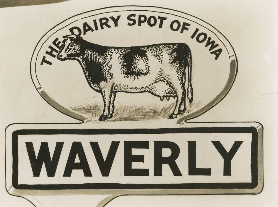 Waverly Public Library, Cities and Towns, Iowa History, history of Iowa, Waverly, IA, cow, sign, Animals, Iowa