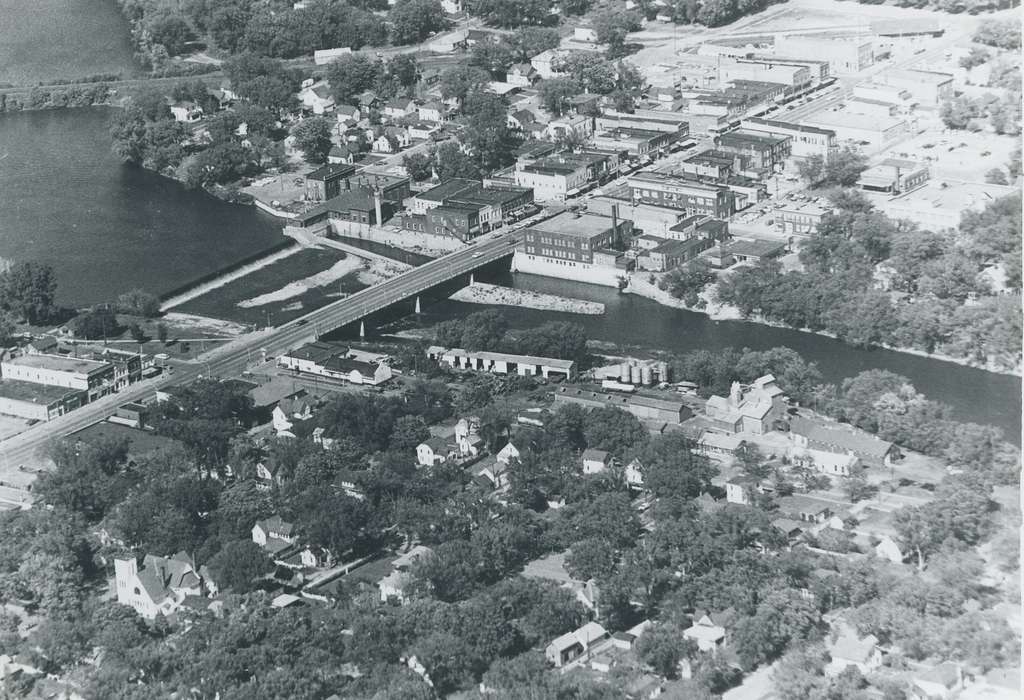 aerial, dam, Waverly Public Library, bridge, Iowa History, Waverly, IA, cedar river, Iowa, Aerial Shots, history of Iowa