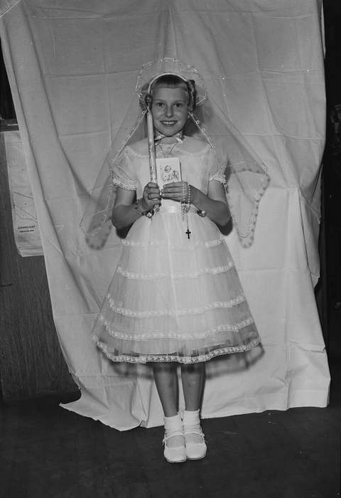 Coon Rapids, dress, Photos, Coon Rapids Enterprise, cross, ia, necklace, IA, history, Portraits - Individual, sheet, Iowa, Children, historic, United States, girl